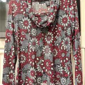 East 5th Red and Gray Floral Cowl Neck Top